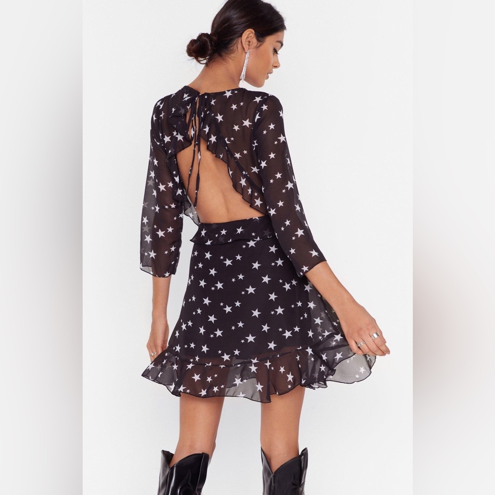 NWT Nasty Gal Walk of Fame sheer star print dress -